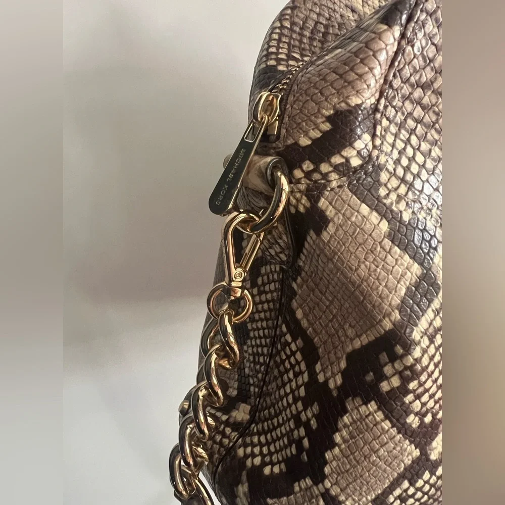 Michael Kors Astor Studded Snake-Embossed Leather Satchel handbag